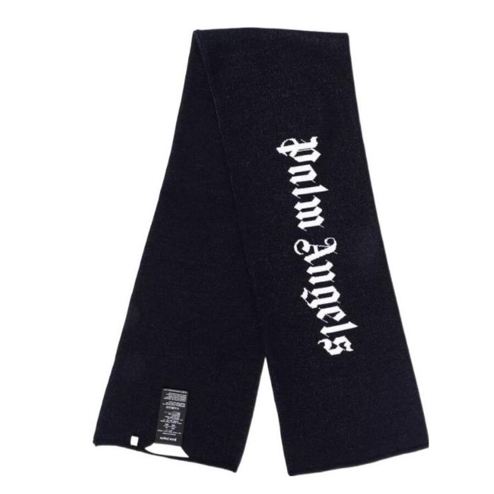 Palm Angels Navy Blue and White Scarf